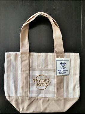 Trader Joe's Striped Mini Canvas Tote Bag in Beige